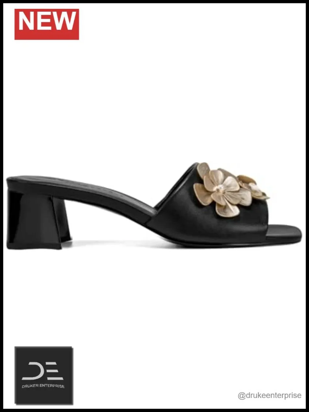 Block Heeled Sandals with Flower Embellishments Ankle Strap Slide